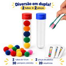 Jogo da Sequência 2 Jogadores -  2 Pinças, 2 Tubete e Pompons - Coordenação Motora Fina - Brinquedo Montessori - Multicolorido - Visão 3