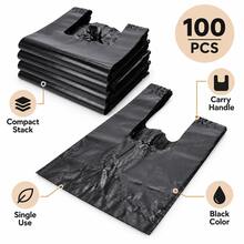 100PCS Disposable Cat Litter Waste Bags With Handles, 28 X 18cm Black Pet Poop Bags, Easy Carry Pet Waste Bags For Cat Litter Box Cleanup, Dog Waste & Daily Pet Cleaning - Black - View 3