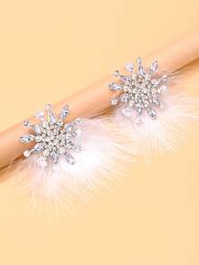 FAAABULS 1pc European And American Exaggerated Pearl Feather Earrings, Fashionable And Elegant Earrings For Women, Suitable For Summer And Commuting, Aesthetic - EH2660 Silver - View 7