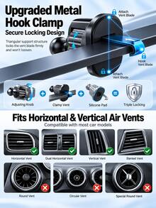 Upgraded Metal Hook Car Phone Holder, Triangular Stable Support, 360° Rotating, Secure Lock Air Vent Clip, Universal Car Navigation Phone Mount, Suitable For 4.2-7.2 Inch Smartphones - Air Vent Bracket - View 10