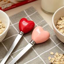 2/8pcs Romantic Heart-Shaped Handle Stainless Steel Dessert Spoons, Colorful Heart-Shaped Handle Design, Suitable For Coffee, Ice Cream And Beverage Stirring, Polished Surface Tableware, With Dessert Spoon, Coffee Spoon And Fruit Fork, Suitable For Home, Restaurant, Kitchen, Daily Dining, Birthday Party And Holiday Gathering - Multicolor - View 9