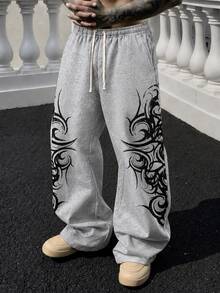 Fractyr Men's Double-Sided Totem Symmetrical Curly Pattern Wide Leg ...