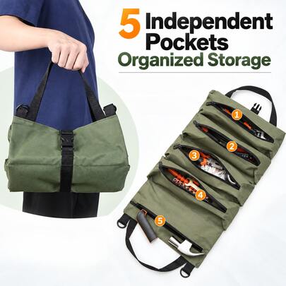 1pc Multifunctional Oxford Cloth Roll-Up Tool Bag, Portable Hand-Carried Tool Storage Bag, Foldable Compartment Storage, Suitable For Electricians, Carpenters, Mechanical Repair, Garage Organization, Home DIY And Car Tool Storage