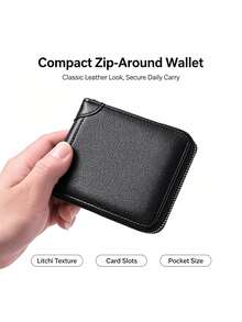 1pc Men Minimalist Horizontal Short Wallet, Multi-Function Card Holder Integrated Purse, Large Capacity Zipper Leather Billfold For Daily Use - Multicolor - View 4