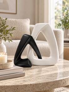 2pcs Modern Abstract Geometric Sculpture, Black & White Interlocking Triangle Decor, Minimalist Hollow Tabletop Ornament For Living Room Bookshelf Console Table Office Entryway Home Decor - Multiple Styles - View 8