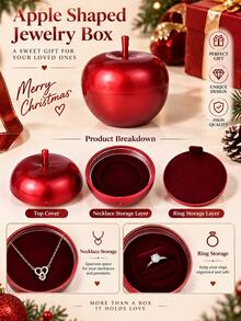 1 Set Christmas Apple Shaped Jewelry Gift Box With Red Christmas Eve Gift Bag, Can Hold Rings, Necklaces, Bracelets, Earrings. Romantic Holiday Surprise Gift For Girlfriend, Suitable For Proposal, Anniversary, Birthday. - Jewelry Box - View 2