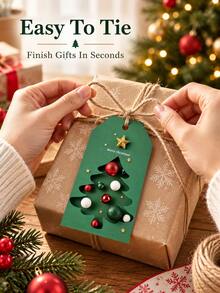 48pcs- Holiday Christmas Gift Tags With Jute Rope - Green Background, Perfect For Holiday Packaging Cards, Seasonal Greetings And Festive Decorations, Gift Wrapping Supplies Card - Multicolor - View 5