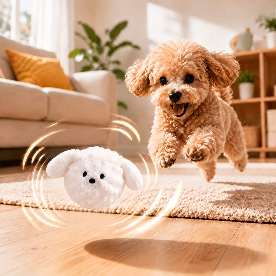 10pcs/1pc Cute Puppy Bouncy Squeaky Pet Ball, Durable Slow-Rebound Interactive Chase Gift For Cats & Small Dogs, No Battery, Halloween & Christmas Pet Gift - Ginger - View 1