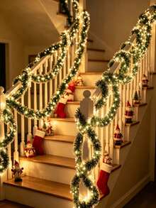 1 buah Garland Payet Jarum Pinus Hijau Tua Natal - Dipadukan dengan Rumbai Putih dan Strip Lampu LED, Ditenagai USB, 8 Mode Peredupan, Cocok untuk Dekorasi Pohon Natal Dalam Ruangan, Berlaku untuk Pesta Pernikahan, Liburan, Ulang Tahun, dan Lampu Hias Rumah - MultiWarna - View 5