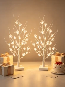 2pcs LED Snowflake Tree Light 24 Warm White Beads USB Battery Dual Power Supply Holiday Desktop Atmosphere Night Light Room Decor Birthday Gift Home Decoration Light - Warm white light - View 5