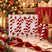 6Pcs Red White Striped Candy Cane Christmas Ornaments Set, Glitter Shiny Curved & Straight Cane Design, Xmas Tree Hanging Pendants Gift Box - one-size - View 9