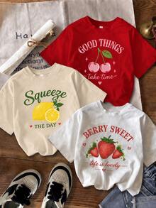 Women T-Shirts - Red + Apricot + White - View 1