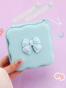 Cute Bow Decor Portable Storage Case With Wrist Strap, Multi-Purpose Soft Silicone Shell Mini Organizer Bag, Can Store Jewelry, Cosmetics, Coins, Sanitary Pads, Charging Cables And Hair Accessories - Multicolor - View 12