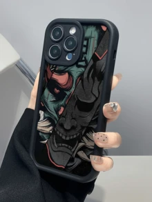 1件黑色陰陽幽靈面具個性化極簡全包覆TPU防震手機殼，適用於Apple 18 17 16 15 14 13 12 11 Pro Max Air及系列 - 彩色 - 查看 3