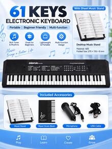 Teclado electrónico de 61 teclas con micrófono, instrumento de teclado multifuncional de entrada, alimentación dual, uso dual con enchufe y batería, instrumento musical portátil para actuaciones en el hogar, práctica musical y uso diario - Varias opciones disponibles (embalaje mejorado) - Ver 19