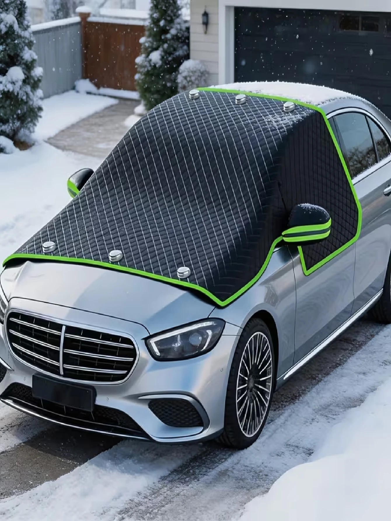Car Front Windshield Snow Cover, Anti-Freeze Anti-Frost Anti-Snow Anti-UV Sun Shade, With Reflective Strip And Rearview Mirror Ear Cover, UV Protection And Snow Shield Function, Easy Installation And Durable, Ensures Winter Driving Safety And Flexible Design For Icy And Snowy Road Conditions