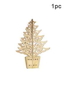 1pc Christmas Tree Ornament, New Wooden 3D Christmas Decoration Craft Hollow Carved Desktop Christmas Tree Ornament - Wood Color - View 13