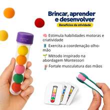 Jogo da Sequência 2 Jogadores -  2 Pinças, 2 Tubete e Pompons - Coordenação Motora Fina - Brinquedo Montessori - Multicolorido - Visão 4
