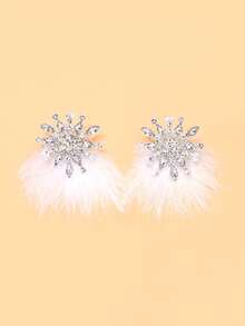 FAAABULS 1pc European And American Exaggerated Pearl Feather Earrings, Fashionable And Elegant Earrings For Women, Suitable For Summer And Commuting, Aesthetic - EH2660 Silver - View 9