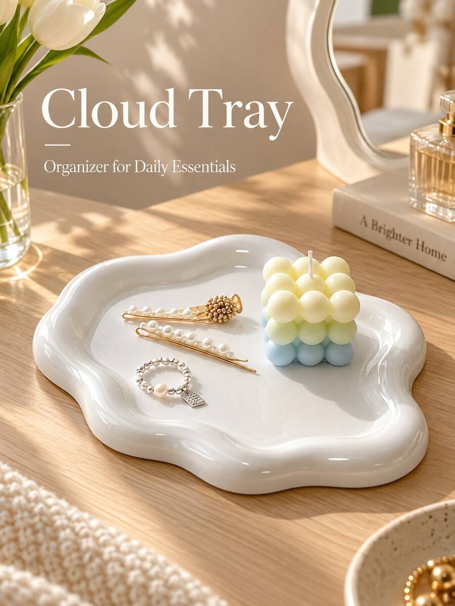 PP Plastic Aesthetic Asymmetrical Cloud Tray, Wavy Edge Decorative Storage Dish, Multi-Functional Jewelry Hair Clip Key Cosmetic Organizer, Suitable For Vanity Bedside Table Fashionable Desktop Decor, Wedding Holiday And Home Daily Scenes - Multicolor - View 1