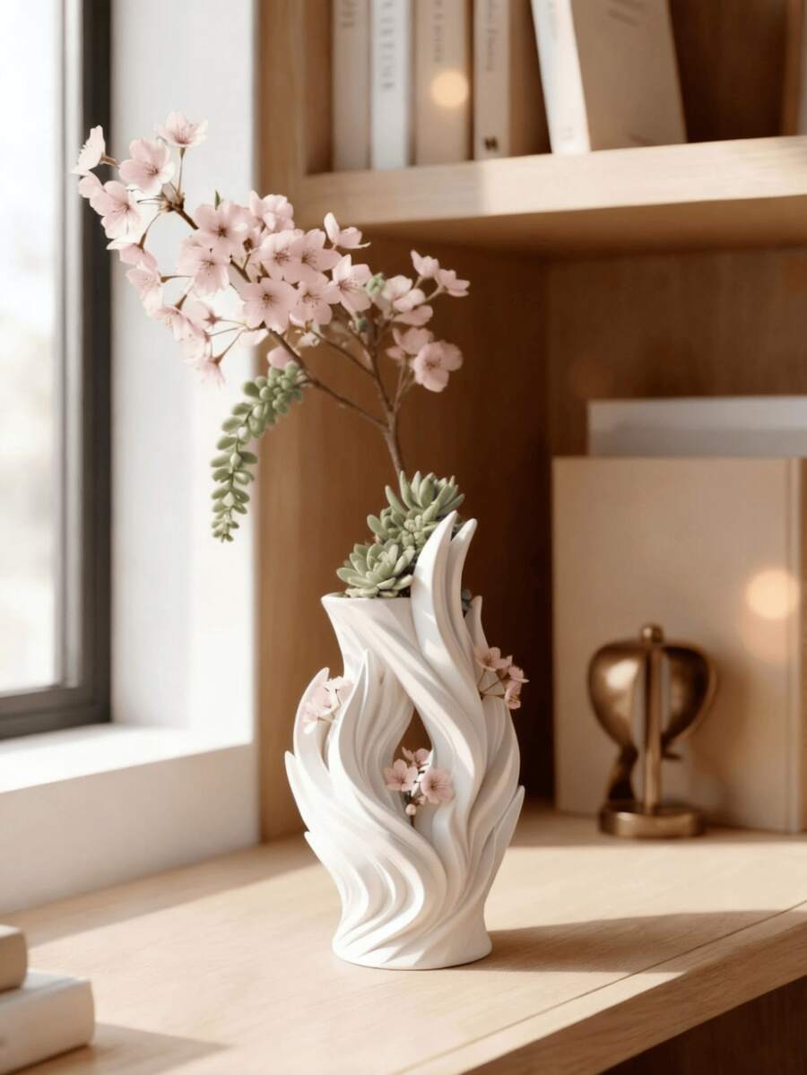 3D列印火焰造型花瓶 極簡鏤空裝飾花瓶 曲線波浪雕塑設計 現代桌面家居裝飾 適用臥室床頭櫃 浴室梳妝台 餐桌 辦公桌 - 多色 - 查看 1