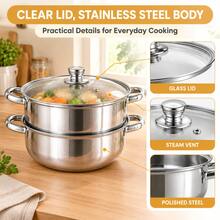 28cm Stainless Steel Steamer With Glass Lid, 2-Layer Soup Pot And Steamer Set, Designed For Both Steaming And Boiling - View 3