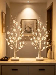 2pcs LED Snowflake Tree Light 24 Warm White Beads USB Battery Dual Power Supply Holiday Desktop Atmosphere Night Light Room Decor Birthday Gift Home Decoration Light - Warm white light - View 7