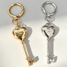 1pc Vintage Heart Key Shape Keychain, Gold & Silver Color Bag Pendant, Couple Small Gift - Multicolor - View 4