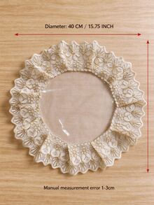 HXARTMIS 1pc Round Transparent PVC Placemat, Floral Embroidered Lace Scalloped Edge Table Mat, Gold/Silver 2 Colors Available, 40cm/15.75in Decorative Table Mat, Suitable For Dining Table, Wedding Party, Daily Home Decor - Gold - View 6