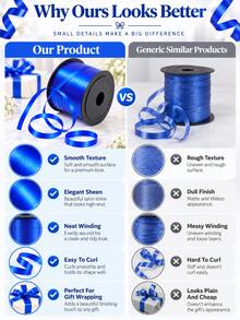 1 Roll Bright Blue Satin Ribbon - Embossed Plastic Ribbon Roll, For Graduation Party Balloon Ties, Wedding Favors, Floral Bouquets, DIY Bows And Scrapbooking Supplies - Blue - View 6