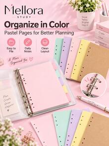 40 Sheets 6-Hole Loose Leaf Refill Paper, Colorful Loose Leaf Binder Inner Pages, Lined/Grid/Blank Planner Refill Pages, Suitable For 6-Ring Notebooks - Multiple Styles - View 4