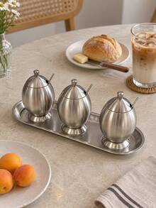 1 Pc Stainless Steel Spice & Seasoning Bottle With Spoon & Lid, Egg-Shaped Sugar Bowl, Salt, Spice & Seasoning Containers For Kitchen, Dining Table, Restaurant & Coffee Bar - Silver - View 2