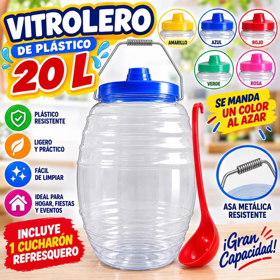 Barril Vitrolero 20lts Para Agua Fresca De Asa Con Cucharon - Multicolor - Ver 1