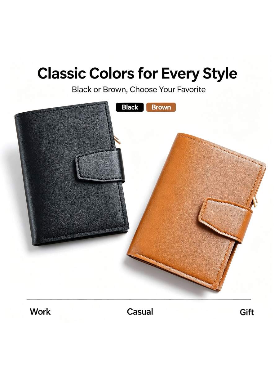 1pc Women Minimalist Short Trifold Wallet, Fashion Small Multi Card Slots Purse With Snap Button & Zipper Coin Pocket - Multicolor - View 1