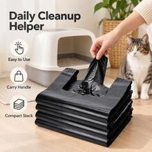 100PCS Disposable Cat Litter Waste Bags With Handles, 28 X 18cm Black Pet Poop Bags, Easy Carry Pet Waste Bags For Cat Litter Box Cleanup, Dog Waste & Daily Pet Cleaning - Black - View 1
