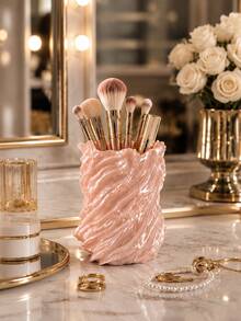 1pc Sculptural Wave Design Cosmetic Storage Box, Makeup Brush Holder And Cosmetic Display Rack, Large Capacity Vanity Storage Cup, Suitable For Makeup Brushes, Lipsticks And Beauty Tools, Desktop Vanity Storage, Bedroom Bathroom Countertop Decor, Women's Gift - Multicolor - View 3