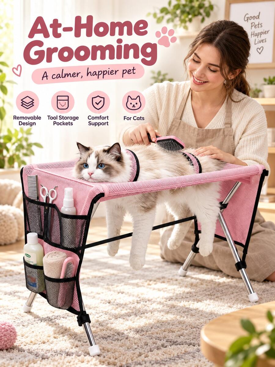 [Terlaris] Meja Perawatan Hewan Peliharaan Kucing & Anjing, Meja Perawatan & Penataan Hewan Peliharaan Lipat untuk di Rumah, Tempat Tidur Hewan Peliharaan dengan Penopang Tetap dan Dapat Dilepas, Ayunan Anak Anjing