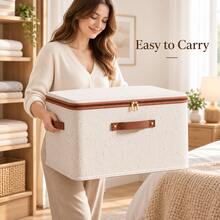 Naturepeak Fabric Storage Box, Foldable Fabric Box With Lid, Suitable For Clothes, Toys, And Home Storage, Cotton And Linen Material, Bedroom Storage Organizer - rice - View 10