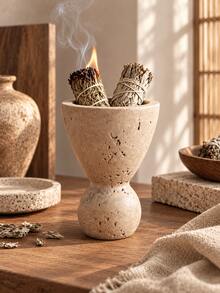 1pc Wabi-Sabi Textured Incense Holder Tray, Multi-Purpose Incense Bowl, Suitable For Yoga Meditation, Minimalist Beige Ins Style Home Desktop Decor, Incense Not Included - Stone Cave Incense Burner - View 11