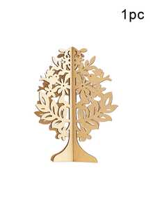 1pc Christmas Tree Ornament, New Wooden 3D Christmas Decoration Craft Hollow Carved Desktop Christmas Tree Ornament - Wood Color - View 16