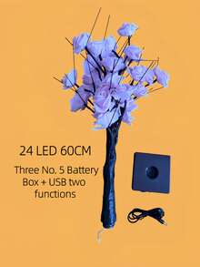 1PC/2pcs Lampu Pohon Mawar Merah Muda LED 60CM 24 Cahaya Hangat USB & 5 Baterai Catu Daya Ganda Lampu Dekorasi Meja Pesta B&B - cahaya putih hangat - View 11