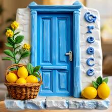 Greece Blue Door Fridge Magnet, A Village Daydream Of Blue Doorways And Fresh Lemons For Slow Kitchen Mornings For All Metal Surfaces Throughout The Home - A - View 6