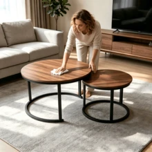 طقم طاولة قهوة متداخلة من قطعتين بتصميم دائري؛ متوفر بأنماط مختلفة، تجسد هذه القطعة جمالية بسيطة وفاخرة في آن واحد - مثالية كطاولة جانبية لغرفة المعيشة لاستقبال الضيوف أو عرض الديكور. - متعدد الألوان - مشاهدة 1