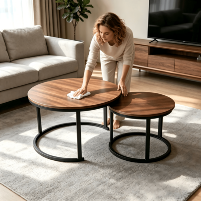 2-częściowy zestaw stolików kawowych typu nesting o okrągłym designie, dostępny w różnych stylach, minimalistyczny, a zarazem luksusowy, idealny jako stolik boczny do salonu do przyjmowania gości lub eksponowania dekoracji