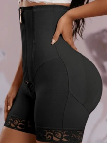 1pc Women's Shaping Pants, High Waist Shaping Shorts, Zipper Closure, Tummy Control Shaping Underwear - Black - View 3