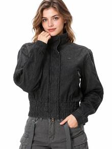 Adidas Women's New Stand-Collar Windproof Denim Jacket - Denim Black - View 2