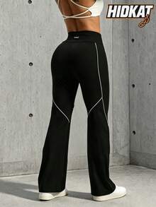 Hidkat Women's Fashion Solid Color High Waist Slim Fit Yoga Sports Knit Flare Pants - Black - View 2