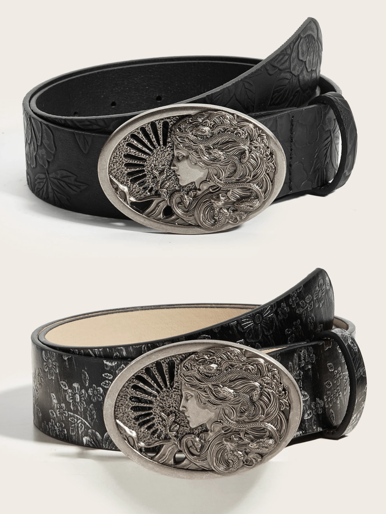 1pc Unisex Vintage Western Cowboy Style Animal Buckle Embossed PU Leather Belt, Fashionable Versatile For Jeans And Long Skirts, Suitable For All Seasons - Multicolor - View 1