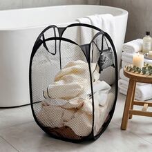 Pop-Up Mesh Laundry Hamper, Collapsible Laundry Storage Basket With Reinforced Handles And Side Pockets, Breathable Laundry Organizer For College Dorm/Apartment Living/Travel, Back To School & Holiday Essential - Black - View 6