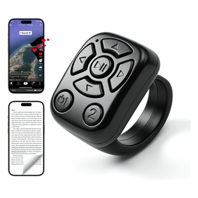 Multifunctional Ring Remote Control, Round Design, Suitable For Phone Selfie Shutter, Can Control Phone Or Tablet Page Turning, Volume Adjustment, Pause And Other Functions, Supports , IOS And Android Systems. Built-In 30mAh Battery